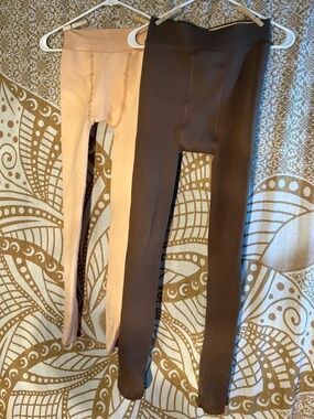 Women's Fleece Lined Tights - Brown and Cream
